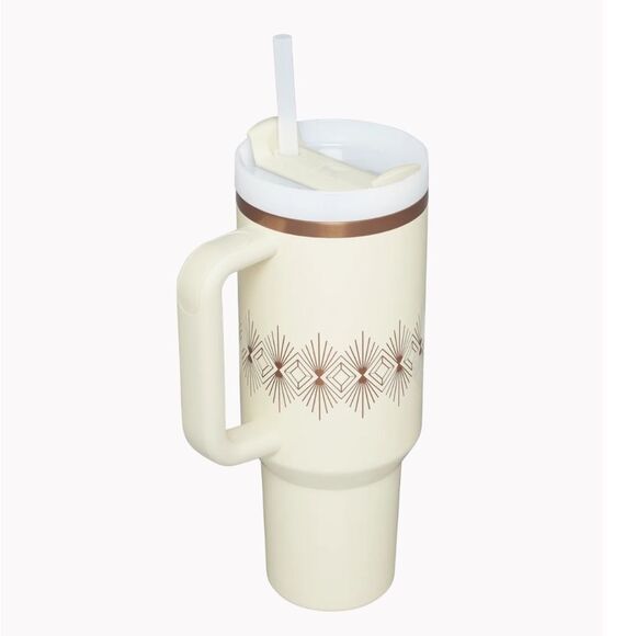 Stanley The Quencher H2.0 Flowstate Tumbler 40 oz in Cream Gloss Deco. NIB! - Picture 2 of 11